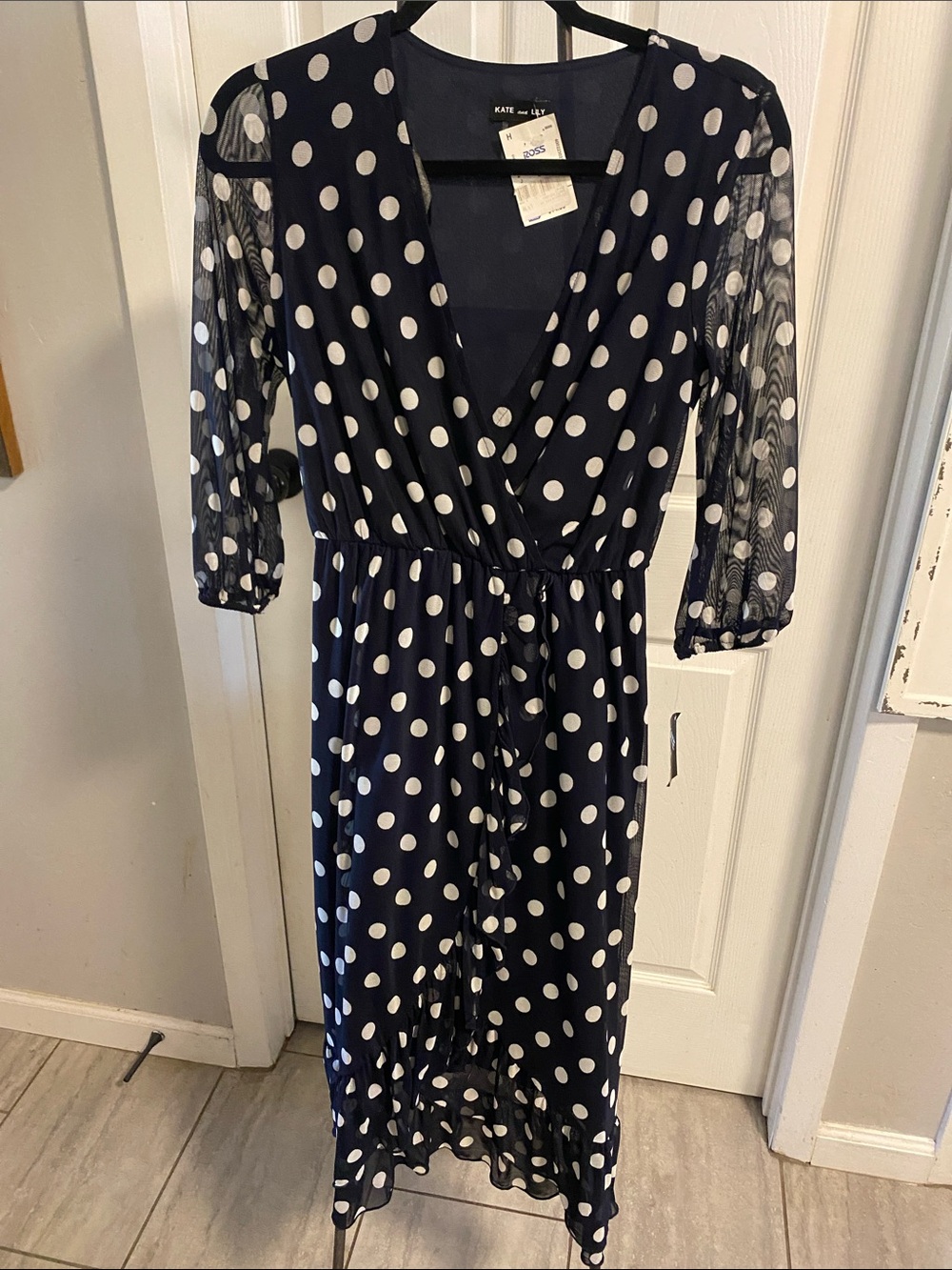 Kate and Lily Polka Dot Wrap Midi Dress - Navy and White size 4